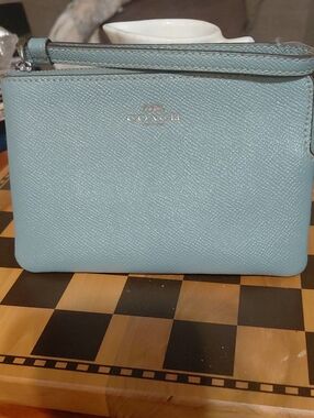 Coach Pebbled Leather Wristlet - Pale Blue